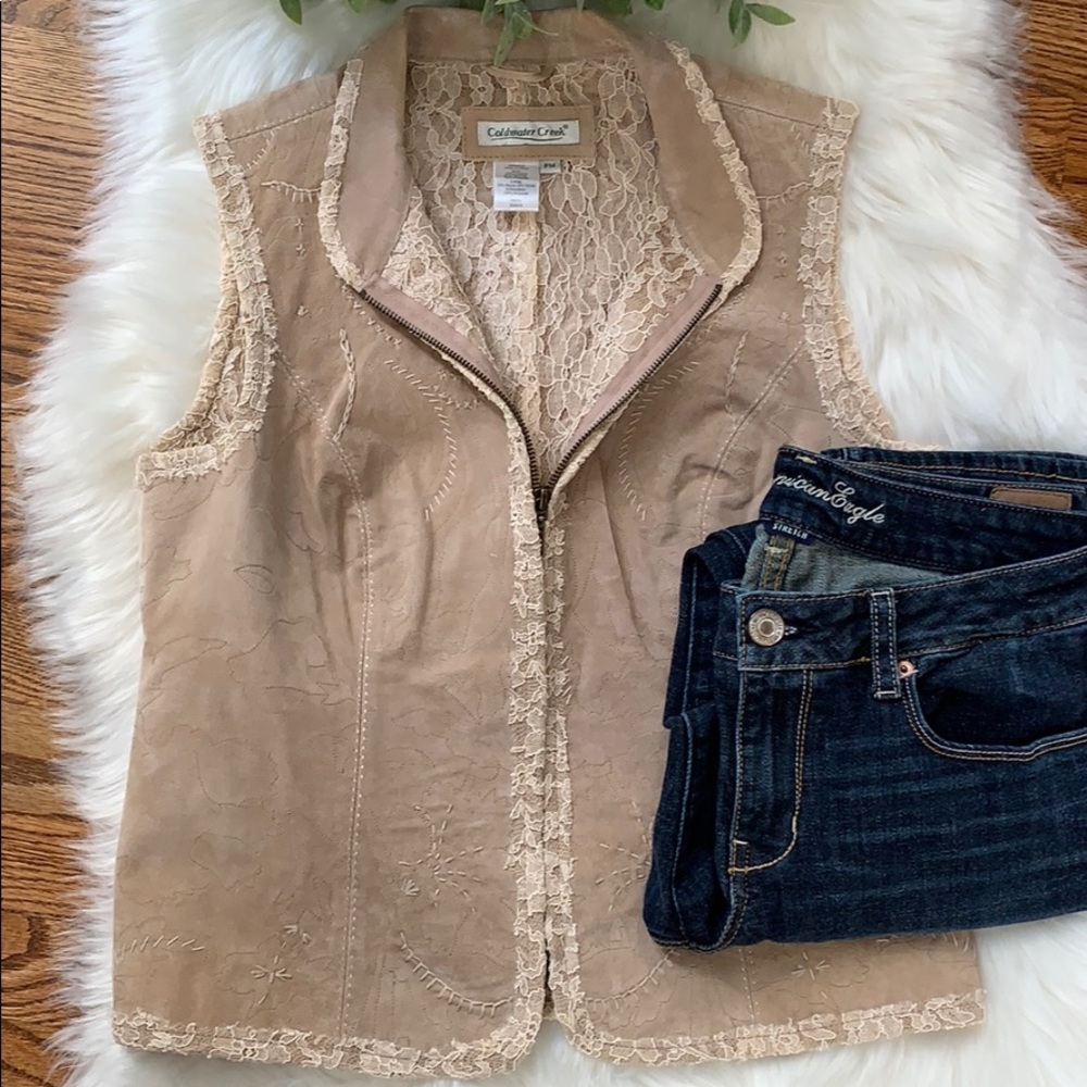 Coldwater Creek leather/suede vest PM lace lined